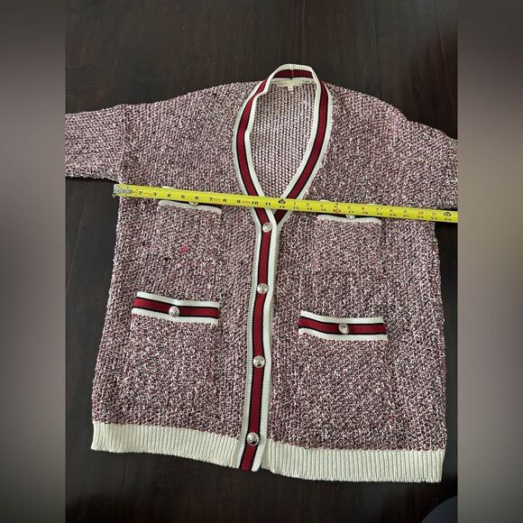 Maje Mapada Knit Button-Front Boyfriend Cardigan in Red & White  -size 2 Medium. - Picture 10 of 14